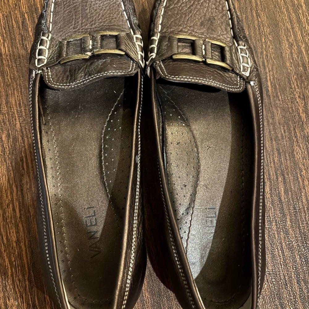 Vaneli woman’s Dark Brown Loafers with Buckle Detail